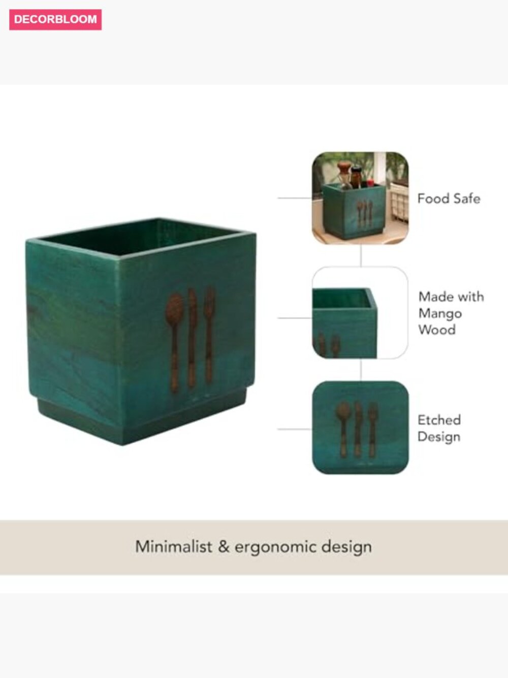 Handcrafted Mango Wood Utensil Holder – Kitchen Tool Crock & Countertop - Picture 4 of 7